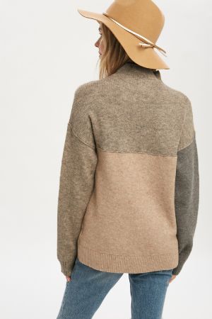 Color Block Mock Neck Sweater