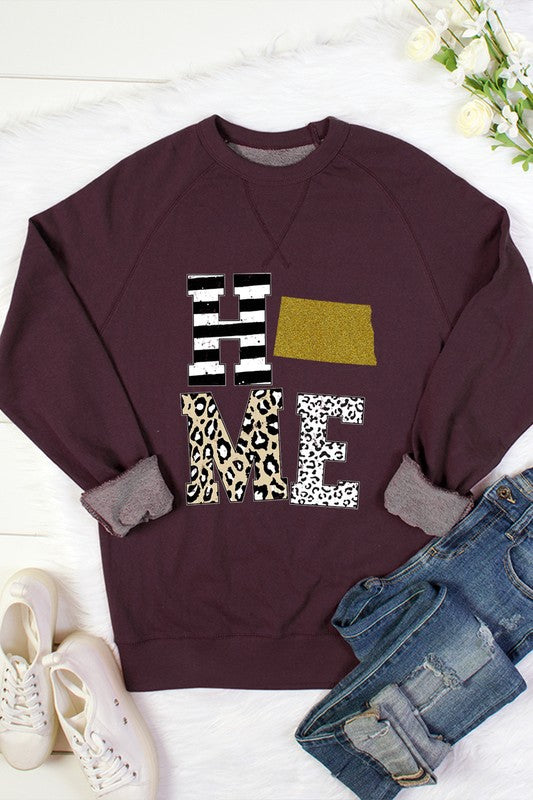 HOME Animal Print Gold Glitter State Patch Crew Neck