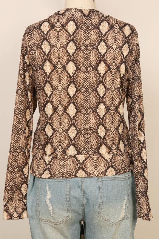 Long Sleeve Snake Print with Banded Bottom