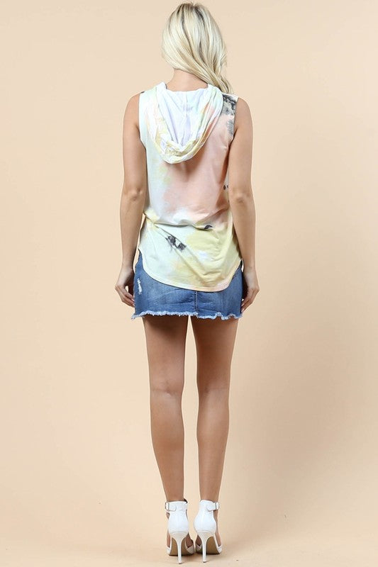 Tie Dye Print Sleeveless Hoodie