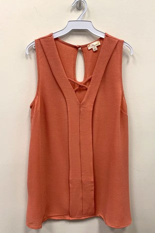 Sleeveless Top w Front Criss Cross Detail