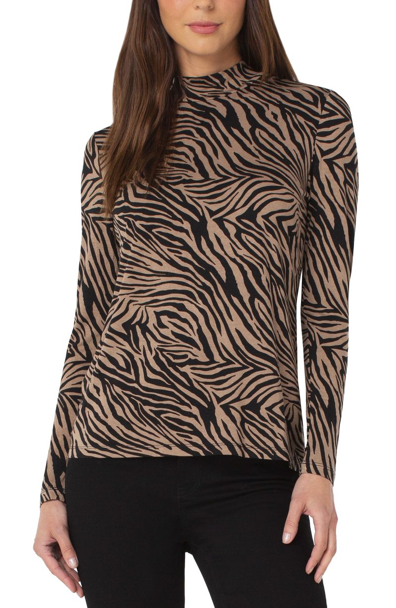 Liverpool Mock Neck Long Sleeve Tee Zebra Pattern