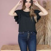 Black Ruffled Sleeve Top