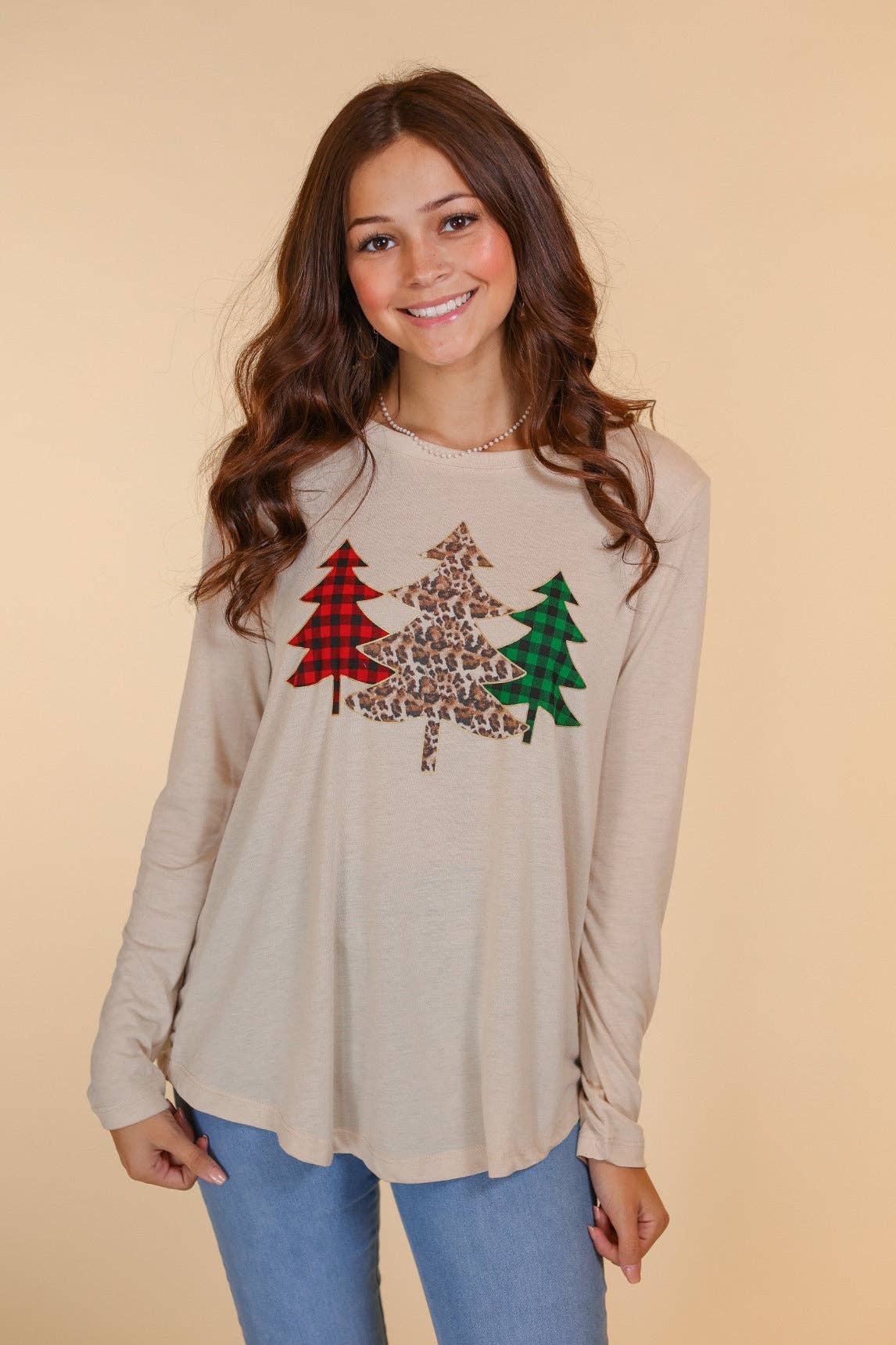 Long Sleeve Festive Forest Printed Oatmeal