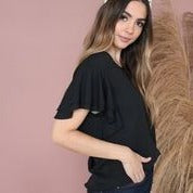 Black Ruffled Sleeve Top