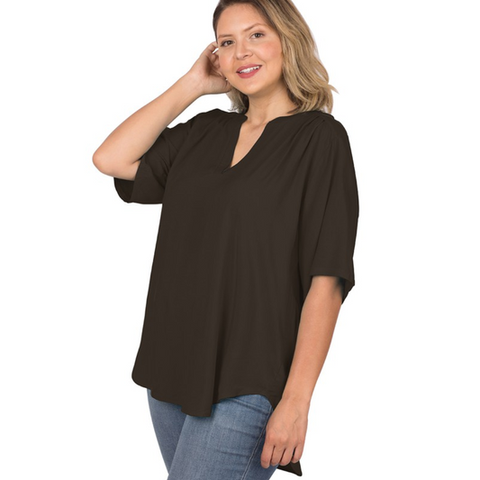 Woven Split Neck Short Sleeve Top Plus Size