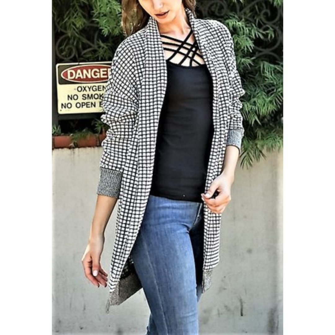 Gingham Open Front Duster Cardigan