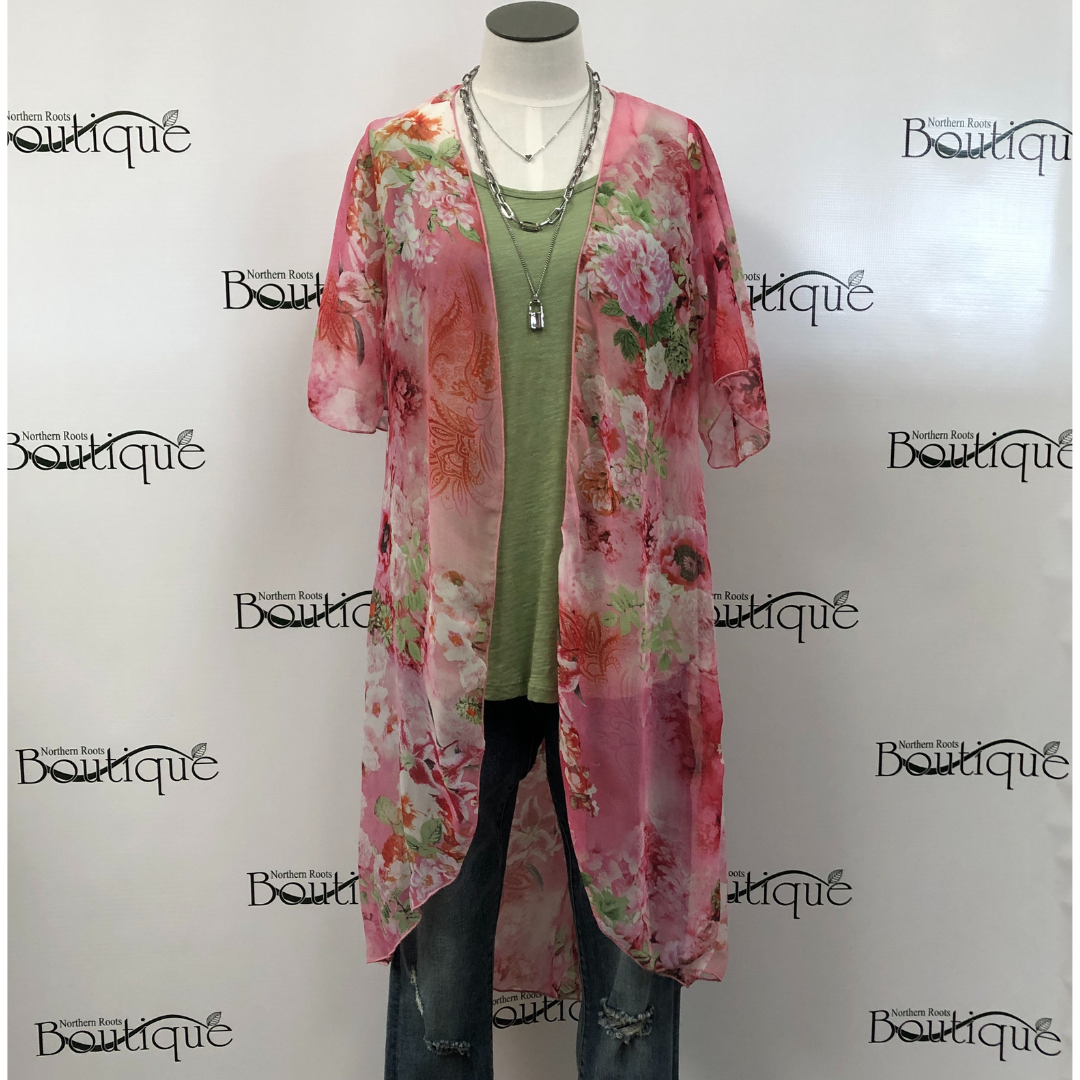 Short Sleeve Printed Floral Cardigan