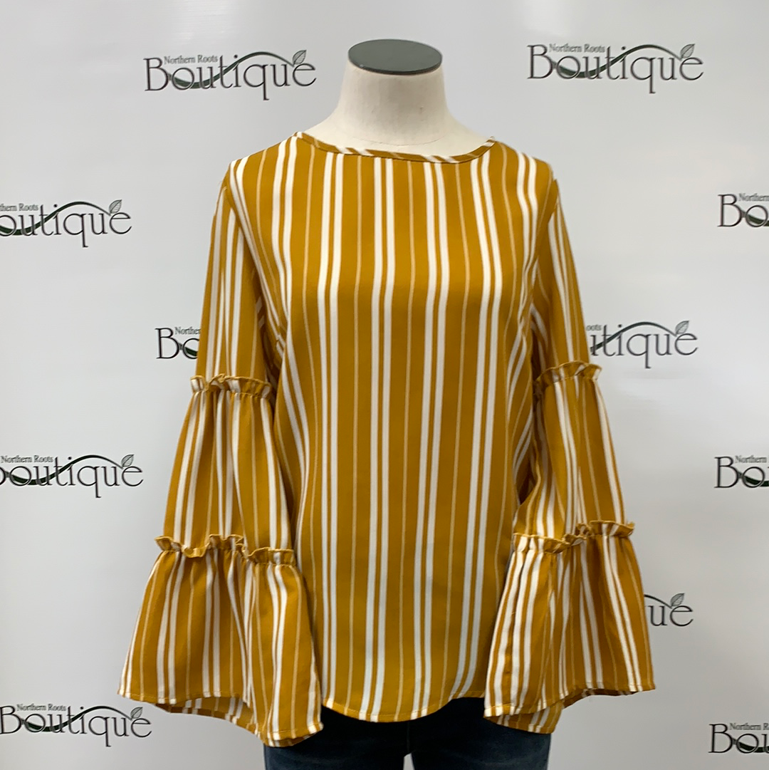 Mustard Blouse with Cream Stripes