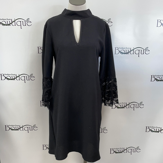 Black high neck key hole dress