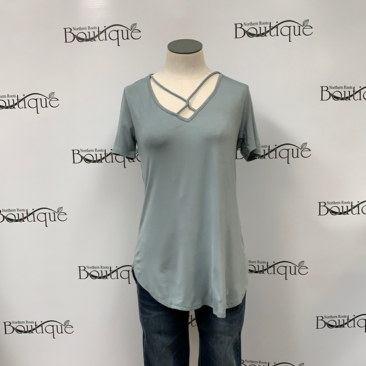 Jersey Short Sleeve Solid Top w/ Strap Accent