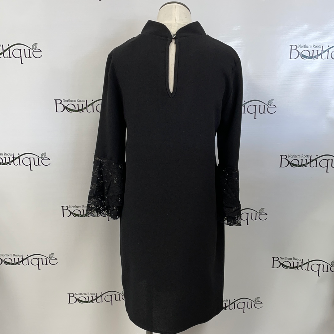 Black high neck key hole dress