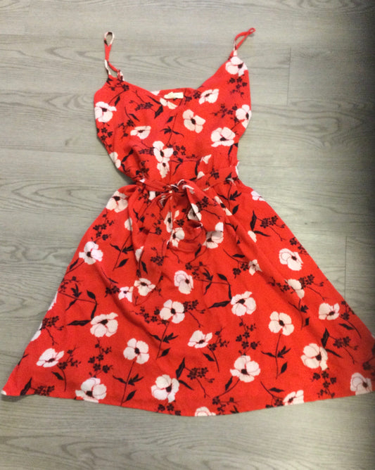 Red dress with black and White flowers