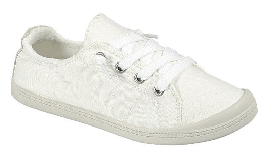 Lace Up Casual Flat Sneakers Plain White