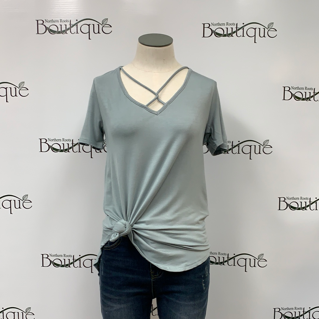 Jersey Short Sleeve Solid Top w/ Strap Accent