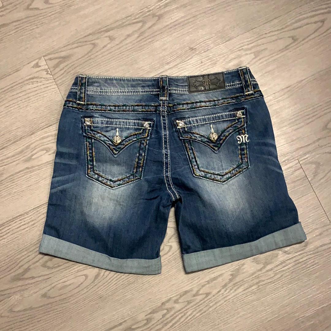 Miss Me Denim Shorts Mid Rise Stitch Pattern