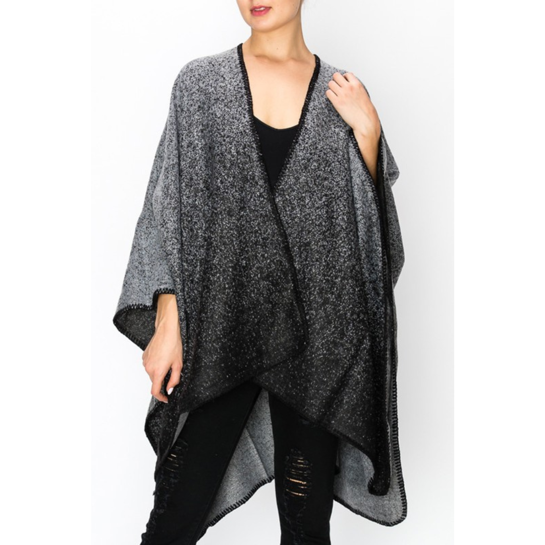 Grey & Black Gradual Color Cape/Poncho