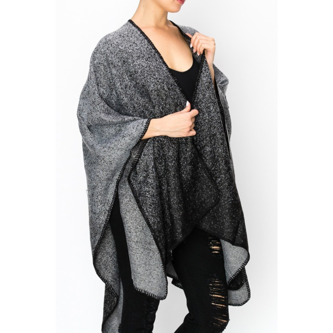 Grey & Black Gradual Color Cape/Poncho