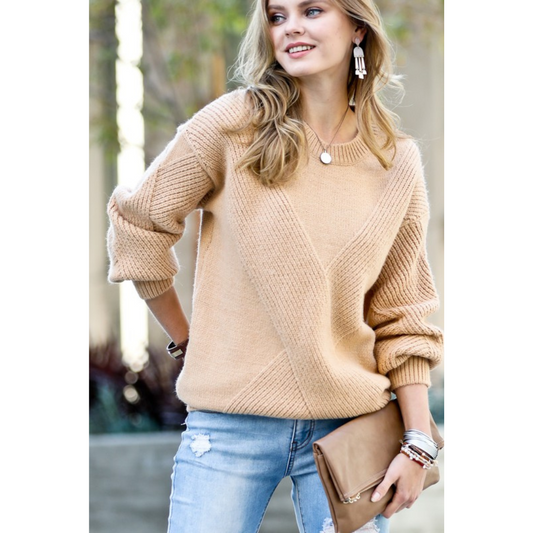 Puff Sleeve Ribbed Texture Knit Sweater