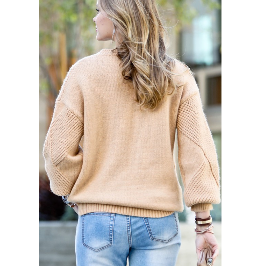 Puff Sleeve Ribbed Texture Knit Sweater