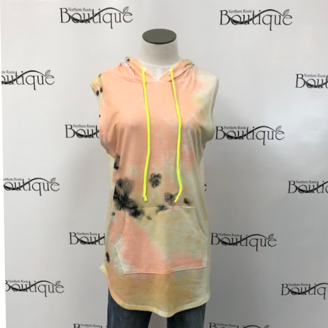 Tie Dye Print Sleeveless Hoodie