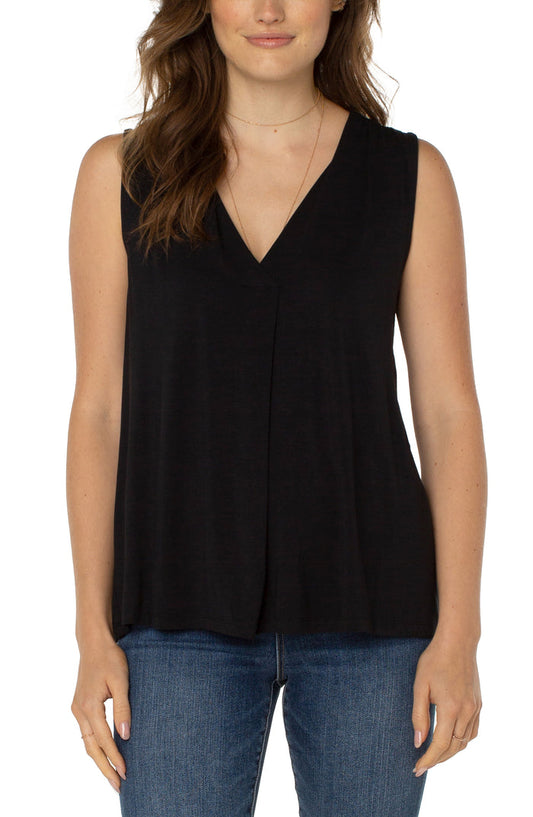 Liverpool Sleeveless V-Neck Modal Knit Top with Tucks (solid colors)