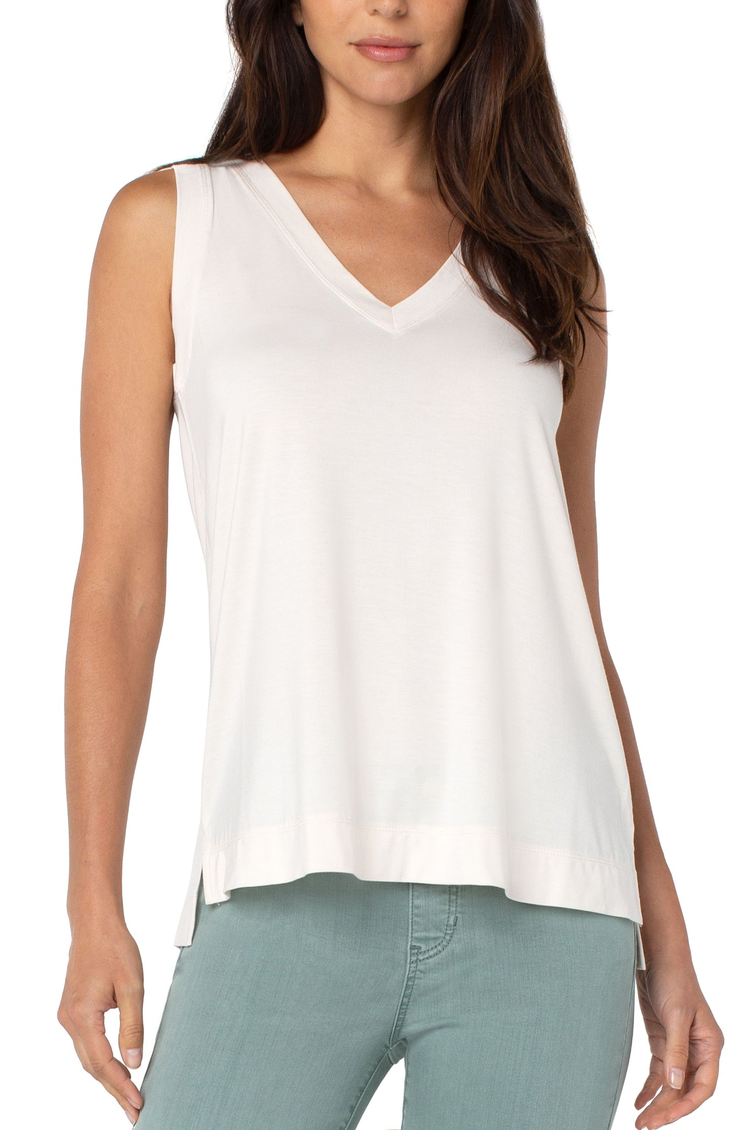 Liverpool Sleeveless V-Neck Knit Tee (White sand)