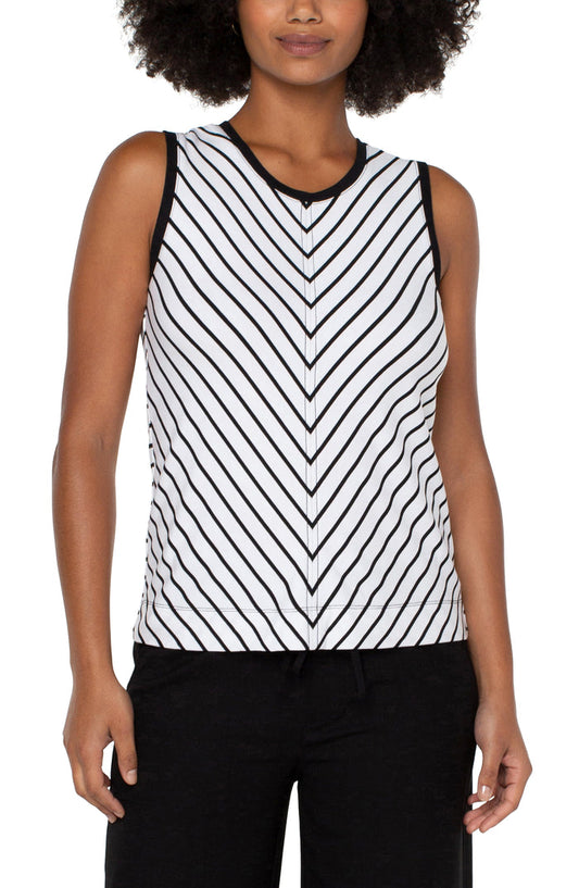 Liverpool Miter Front Sleeveless Scoop Neck Knit Top (white w black stripe)