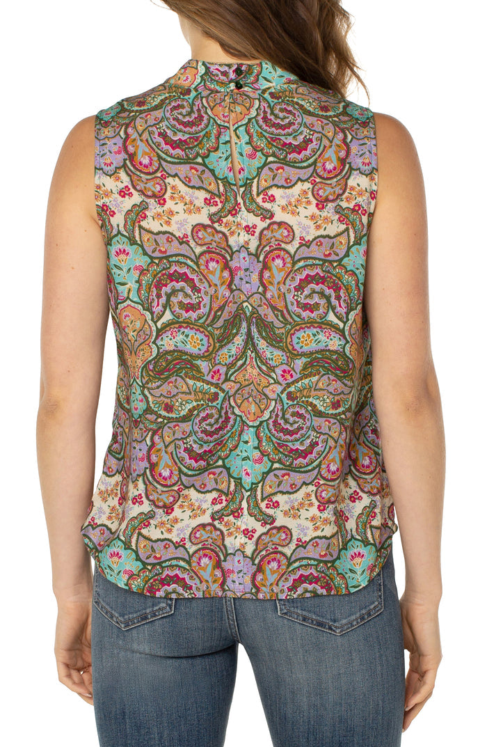 Liverpool Woven Neck Keyhole Sleeveless Top (sclng psly brdr)