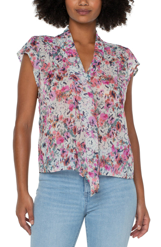 Liverpool Sleeveless Blouse w Front Drape (Painted Floral)