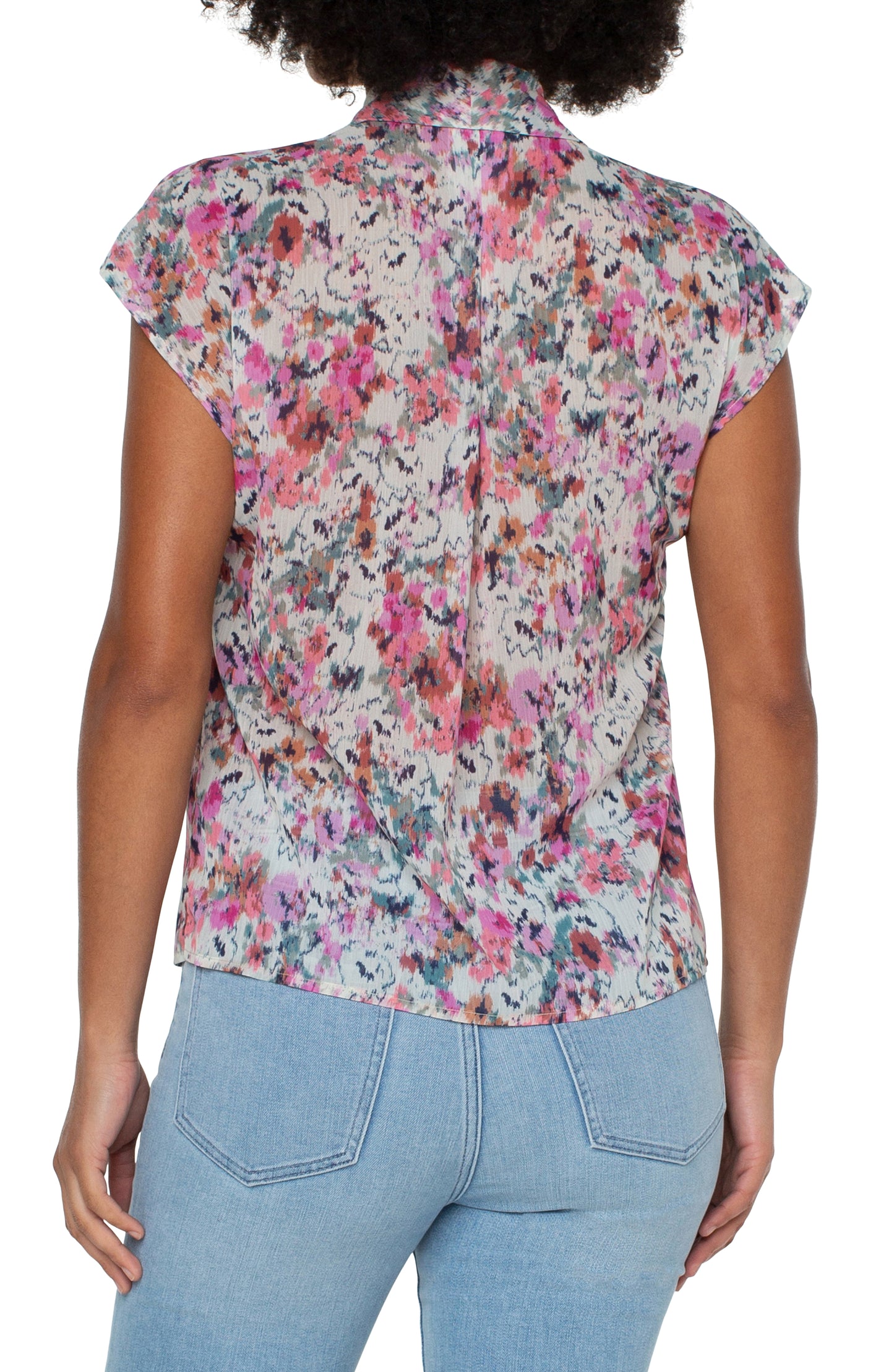 Liverpool Sleeveless Blouse w Front Drape (Painted Floral)