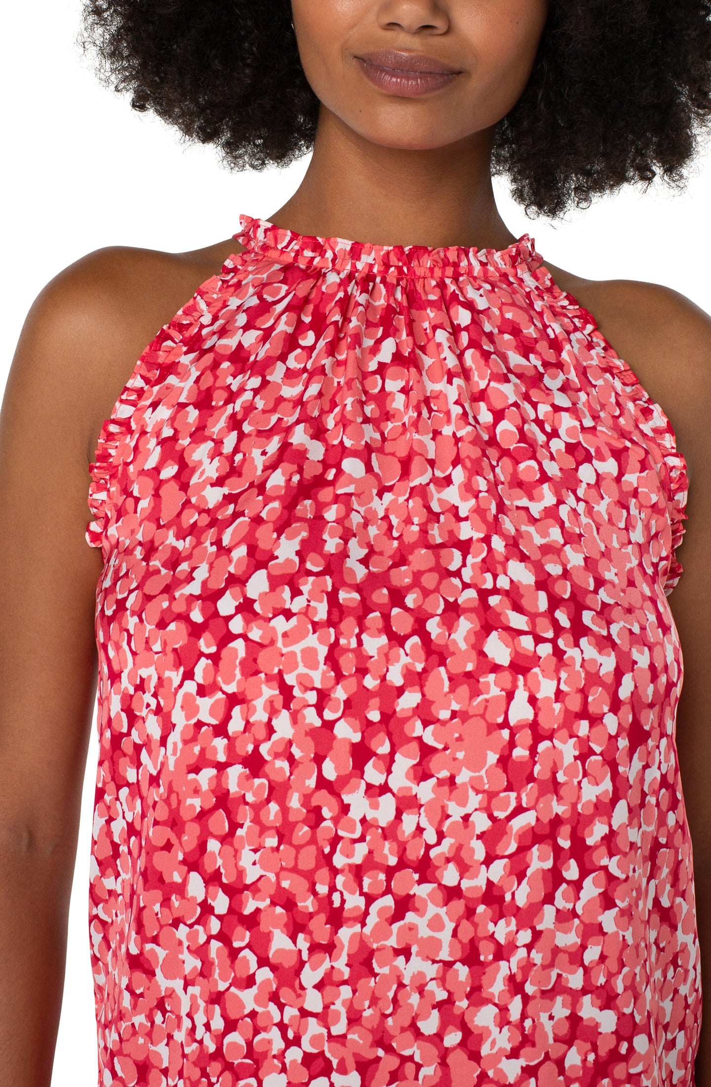 Liverpool Sleeveless Halter Top w Ruffles (Watermelon Sugar Dip)