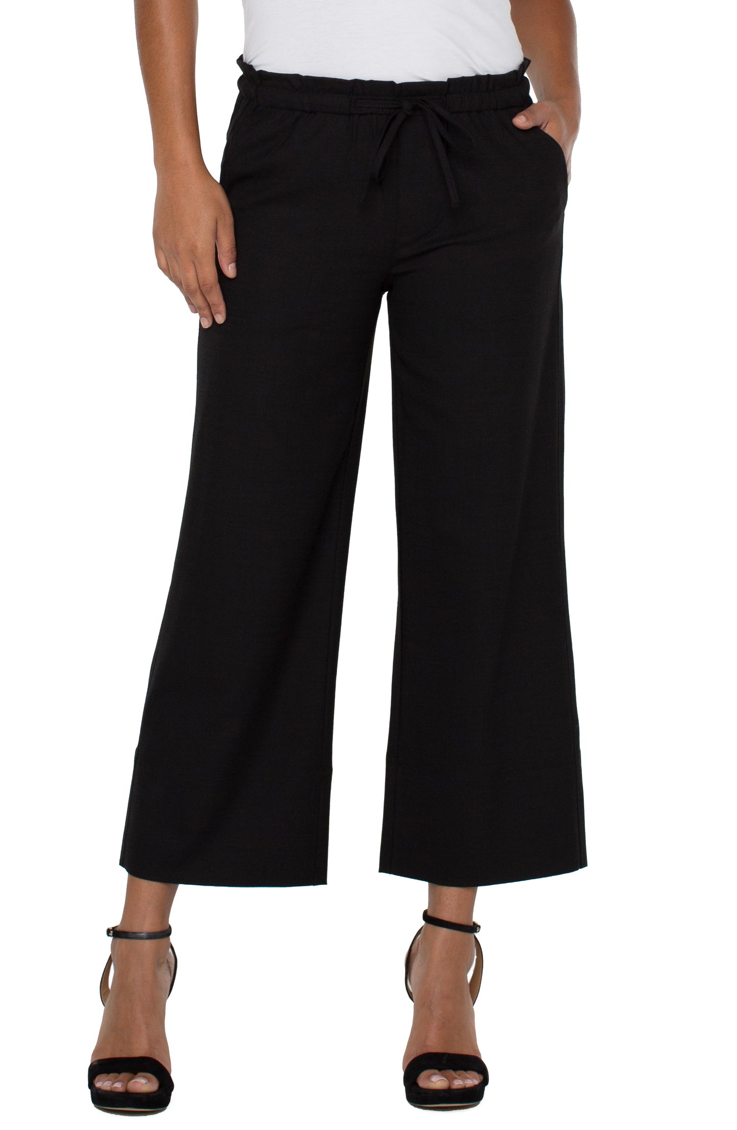 Liverpool Pull On Tie Waist Wide Leg Ankle (Black)