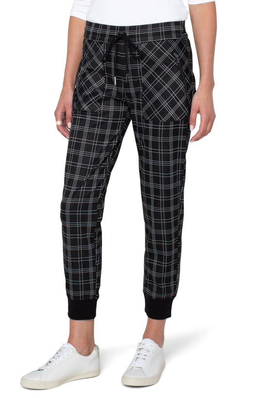 Liverpool Jogger w Zip Pockets and Rib Cuff (Black/White Graphic Plaid)