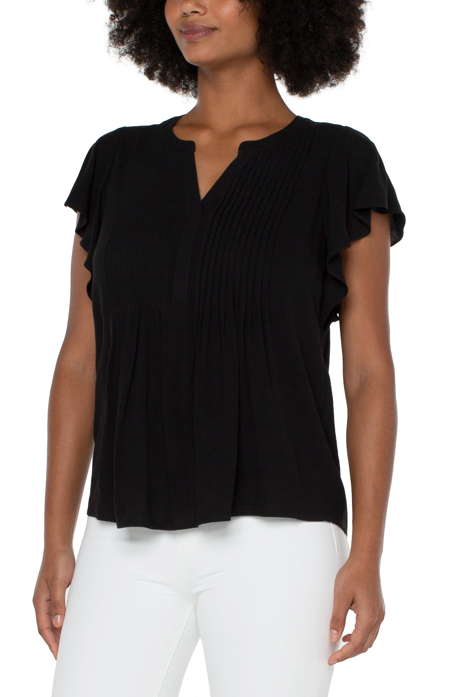 Liverpool Flutter Sleeve Popover Blouse w pin tuck (solid)