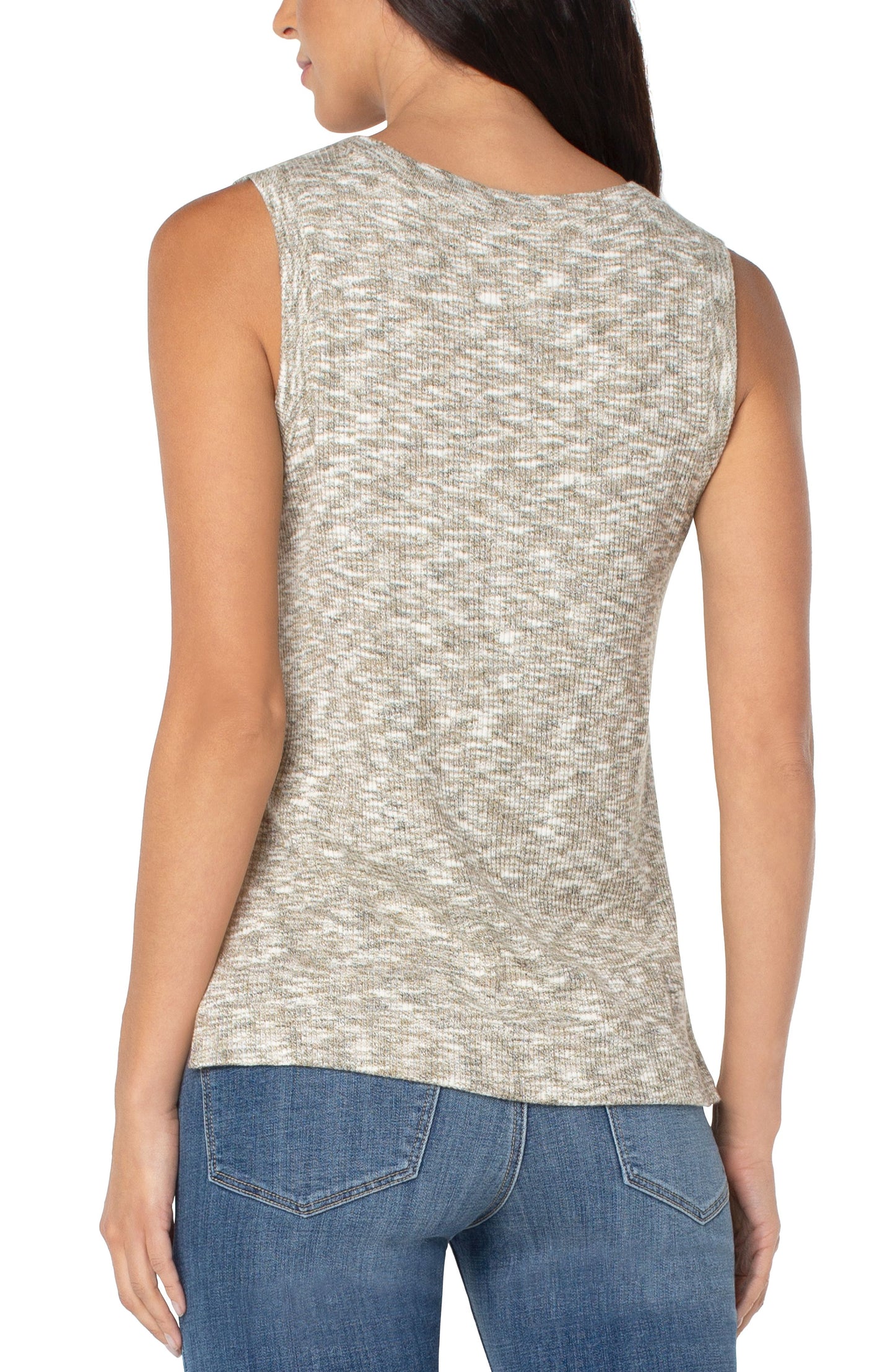 Liverpool Sleeveless V-Neck Knit Tee (grey stripes)