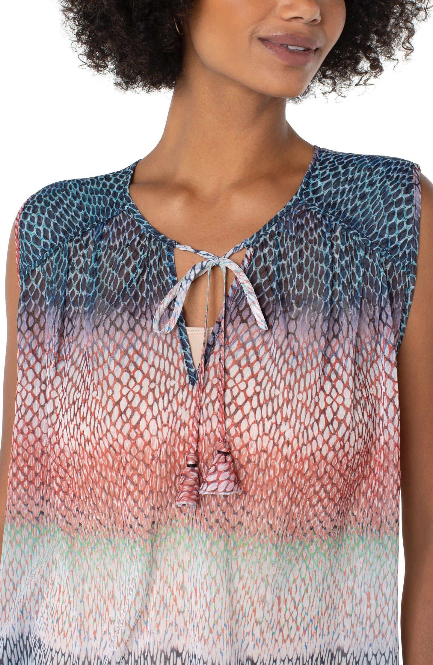 Liverpool tie front shirred sleeveless blouse (ombre snake print)