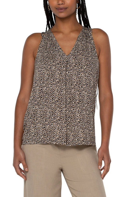 Liverpool Pleated Front Sleeveless Modal Knit Top (taupe mini painted cheetah)
