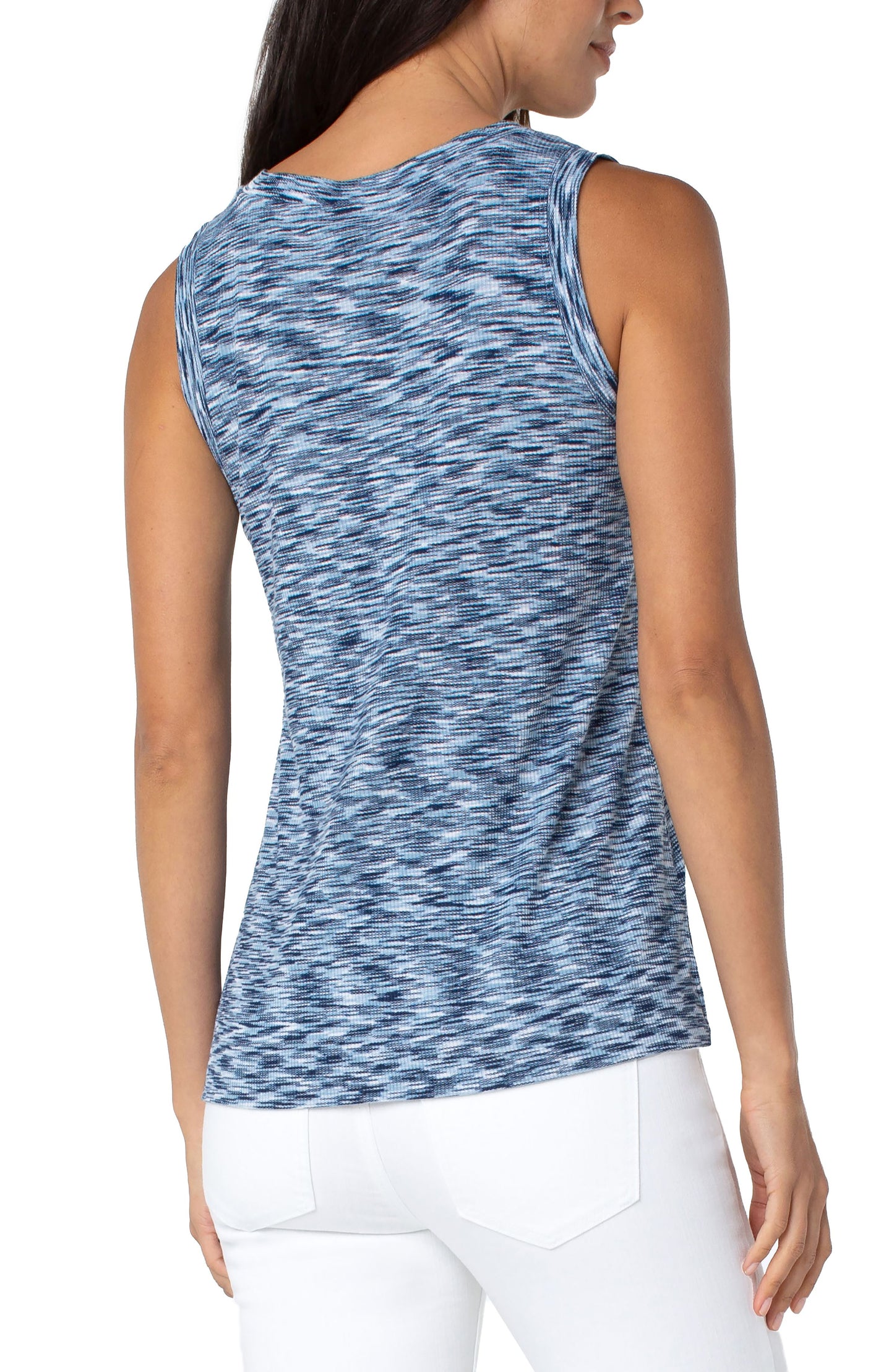 Liverpool Sleeveless V-Neck Knit Tee (Paradise Blue Spacedye)