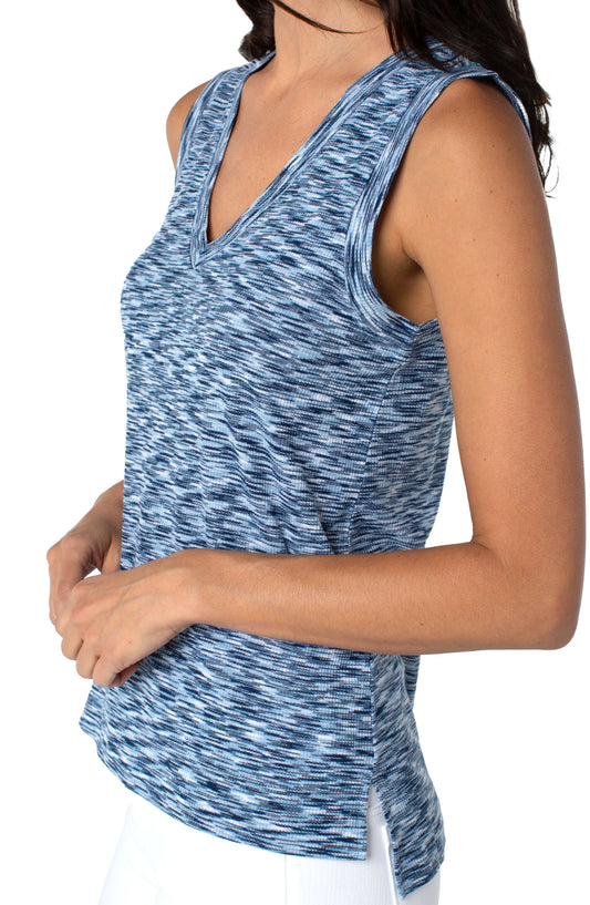 Liverpool Sleeveless V-Neck Knit Tee (Paradise Blue Spacedye)