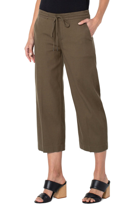 Liverpool Kelsey Culotte w/Tie Waistband Pants (Olive Grove)