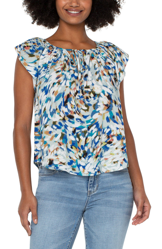 Liverpool petal sleeve woven top w neck ties (brshstke srbst)