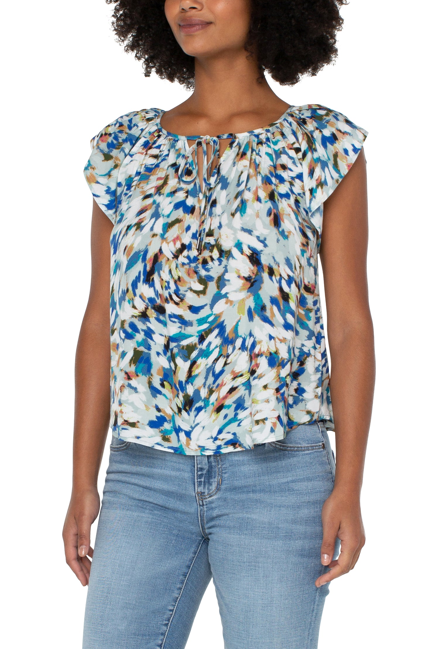 Liverpool petal sleeve woven top w neck ties (brshstke srbst)