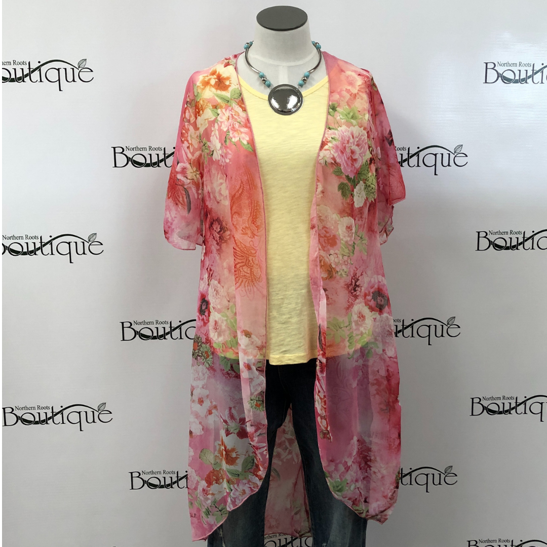 Short Sleeve Printed Floral Cardigan